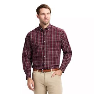 🔵 SALE 3/$25 MENS IZOD RED PLAID BUTTON DOWN LONG SLEEVE SHIRT M